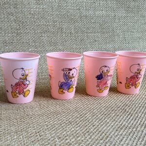 Vintage Disney Huey Dewey Louie Pink Plastic Cups Set of 4 Pajamas 1970s–80s
